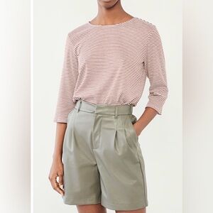 Theory White Brown Stripe Lowell Square Tee Back Button Detail Womens Sz Small